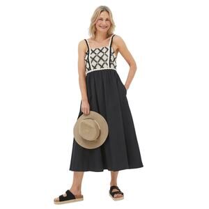 FatFace Women’s 12 Black Crochet-Top Maxi Dress – Boho Chic, Pockets